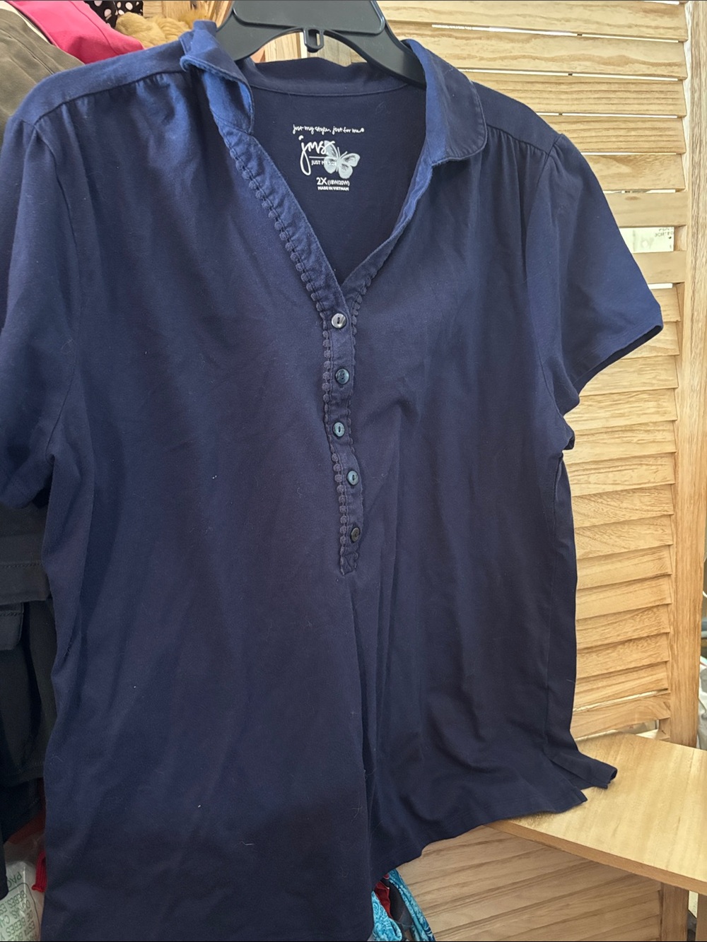 Just My Size Navy Short-Sleeve Button Placket Polo 2X